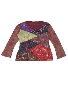 Rising International Nepal Top Shirt Womens XXL Colorful Boho Hippie Embroidered